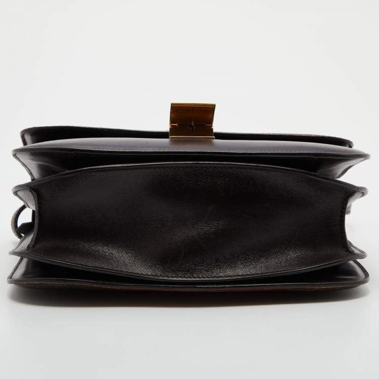 Pre Owned Celine Dark Brown Lizard and Leather Medium Classic Box Bag
