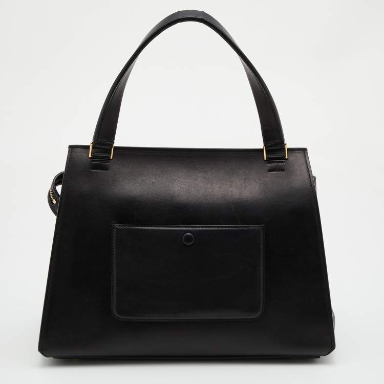 Pre Owned Celine Black/Beige Leather Medium Edge Top Handle Bag