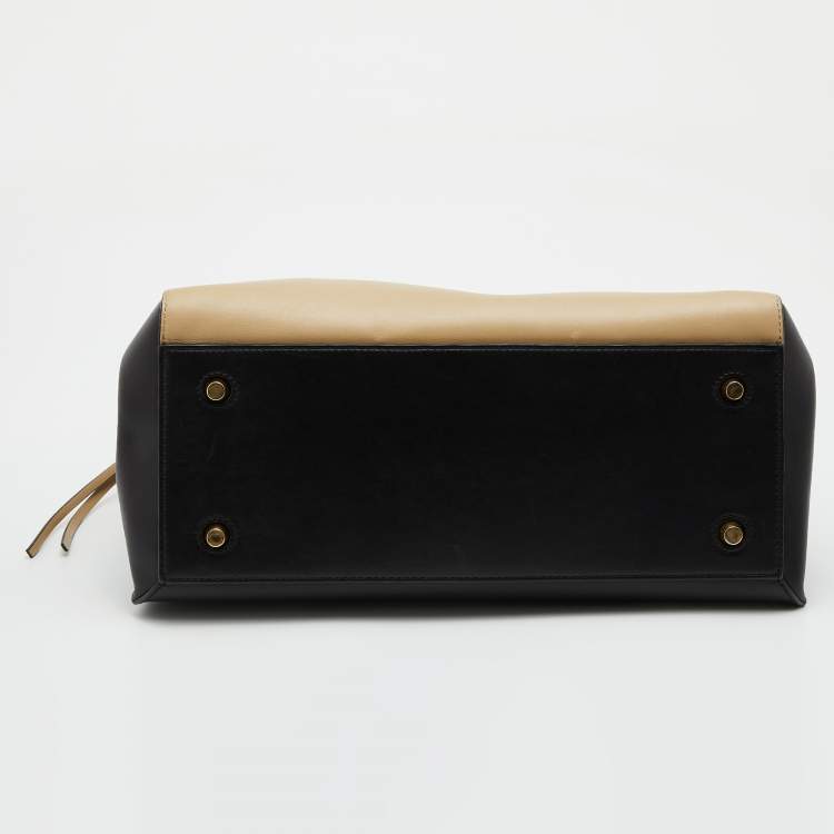 Pre Owned Celine Black/Beige Leather Medium Edge Top Handle Bag