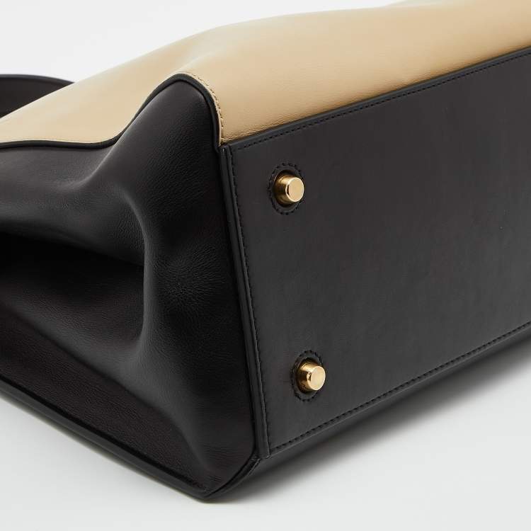 Pre Owned Celine Black/Beige Leather Medium Edge Top Handle Bag