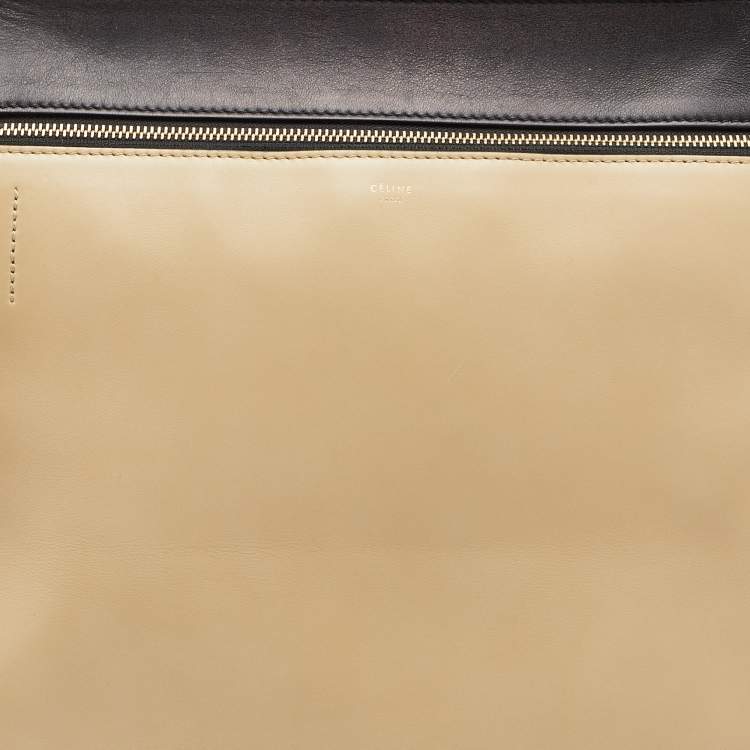 Pre Owned Celine Black/Beige Leather Medium Edge Top Handle Bag