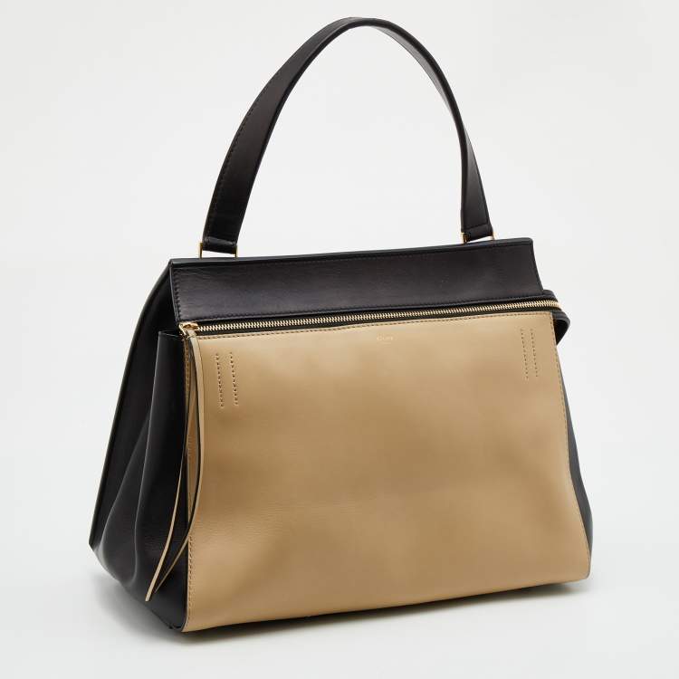 Pre Owned Celine Black/Beige Leather Medium Edge Top Handle Bag