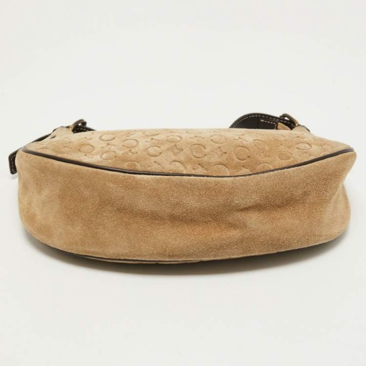 مملوكة مسبقًا Celine Beige Embossed Suede Vintage Ava Hobo