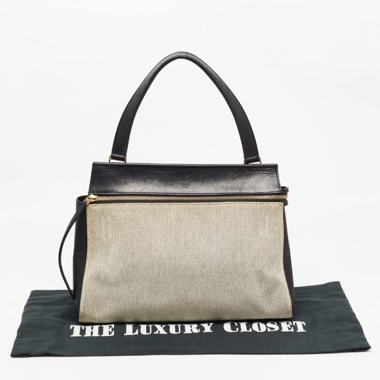 Pre Owned Céline Black/Off White Canvas and Leather Small Edge Bag