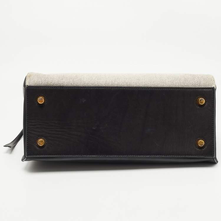 Pre Owned Céline Black/Off White Canvas and Leather Small Edge Bag