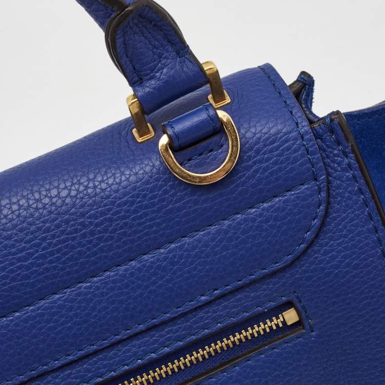 Pre Owned Celine Blue Leather and Suede Medium Trapeze Top Handle Bag