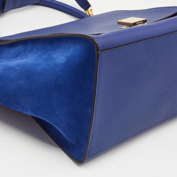 Pre Owned Celine Blue Leather and Suede Medium Trapeze Top Handle Bag