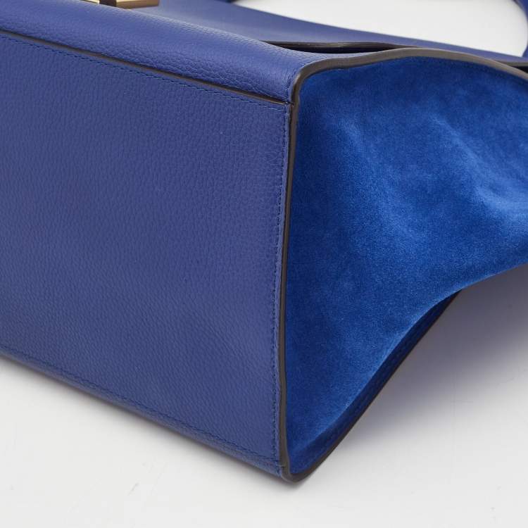Pre Owned Celine Blue Leather and Suede Medium Trapeze Top Handle Bag