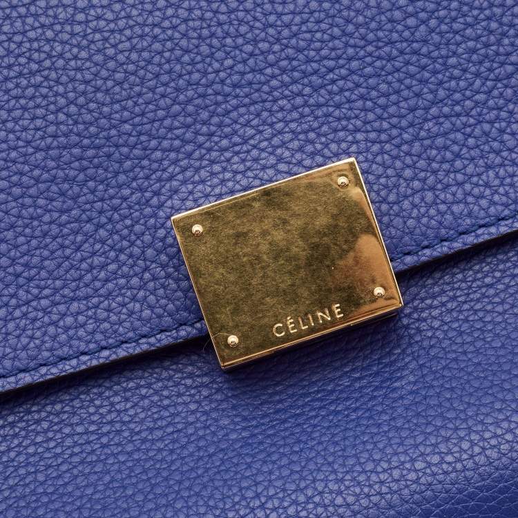 Pre Owned Celine Blue Leather and Suede Medium Trapeze Top Handle Bag
