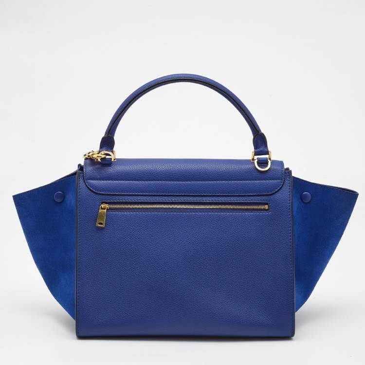 Pre Owned Celine Blue Leather and Suede Medium Trapeze Top Handle Bag