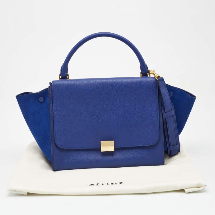 Pre Owned Celine Blue Leather and Suede Medium Trapeze Top Handle Bag