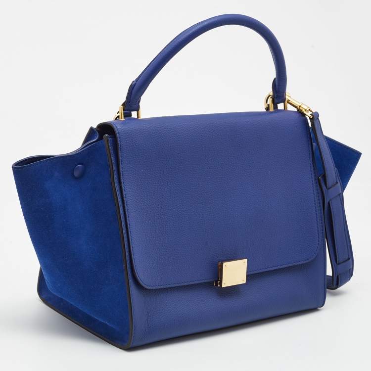 Pre Owned Celine Blue Leather and Suede Medium Trapeze Top Handle Bag