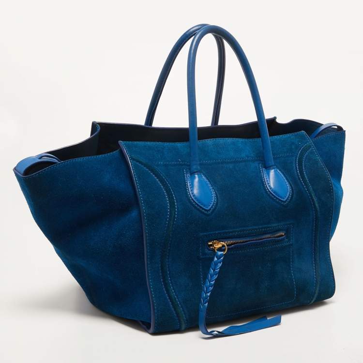 Pre Owned Celine Blue Leather and Suede Medium Phantom Luggage Tote
