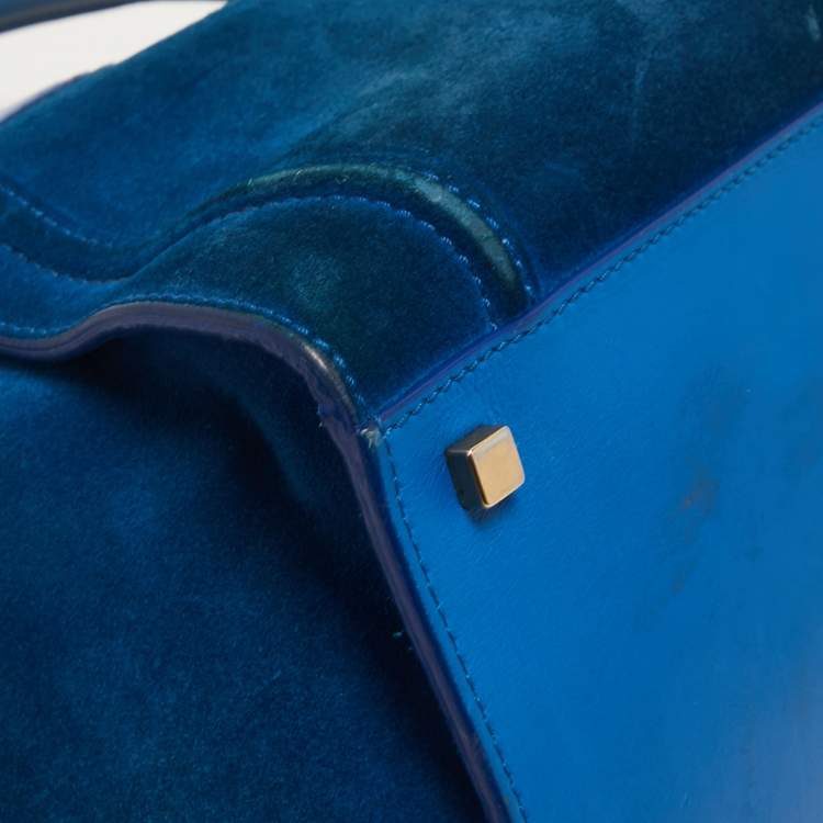 Pre Owned Celine Blue Leather and Suede Medium Phantom Luggage Tote