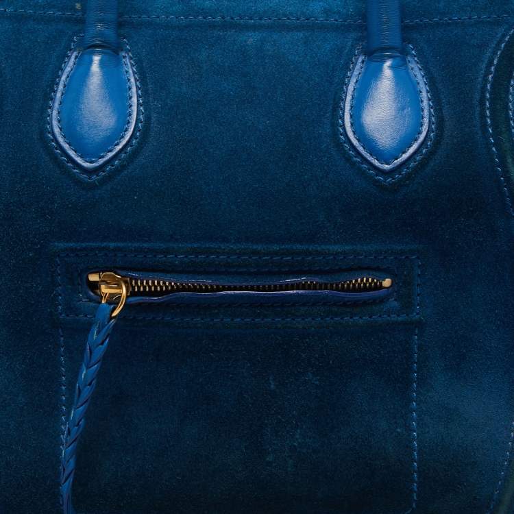 Pre Owned Celine Blue Leather and Suede Medium Phantom Luggage Tote