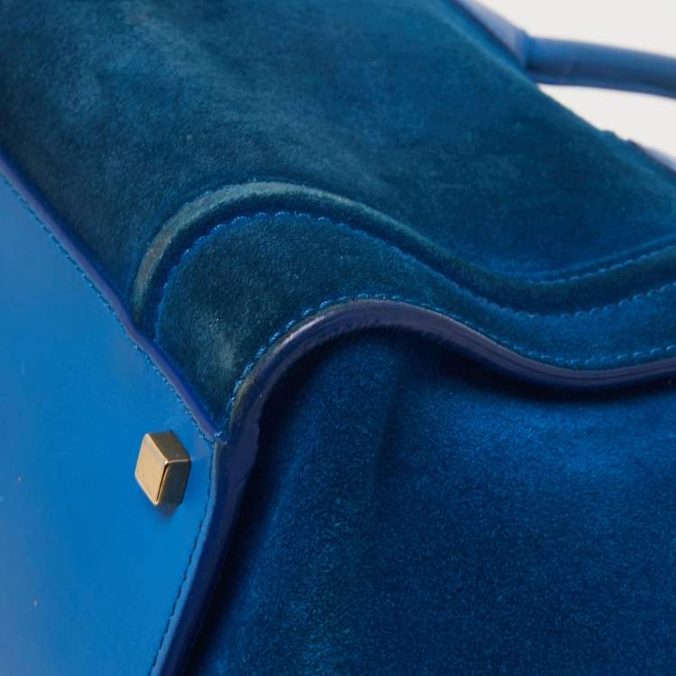 Pre Owned Celine Blue Leather and Suede Medium Phantom Luggage Tote
