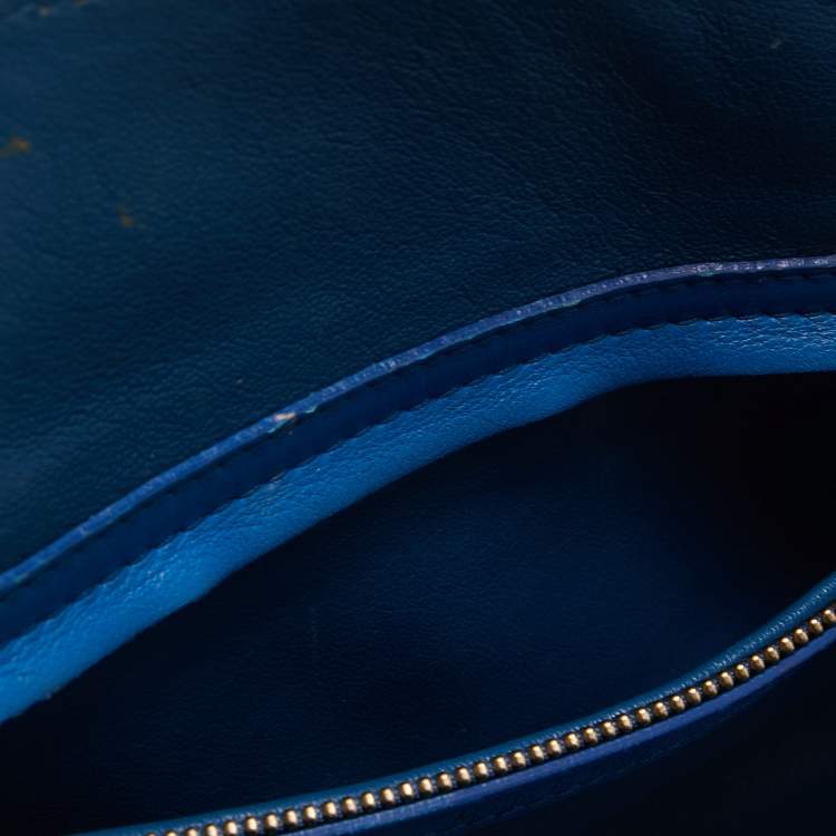 Pre Owned Celine Blue Leather and Suede Medium Phantom Luggage Tote