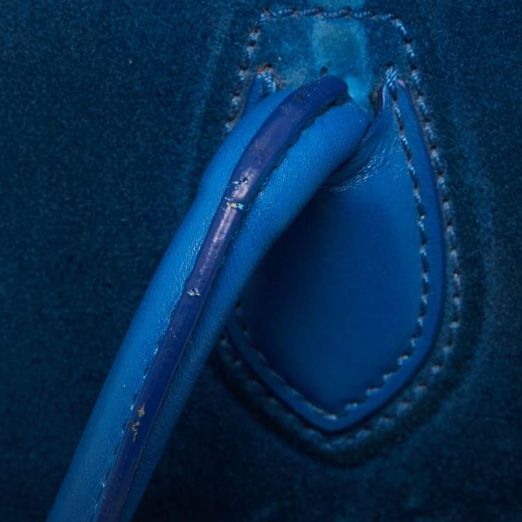 Pre Owned Celine Blue Leather and Suede Medium Phantom Luggage Tote