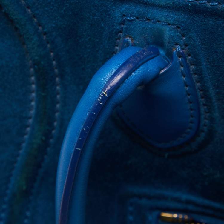 Pre Owned Celine Blue Leather and Suede Medium Phantom Luggage Tote