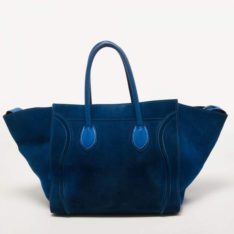 Pre Owned Celine Blue Leather and Suede Medium Phantom Luggage Tote