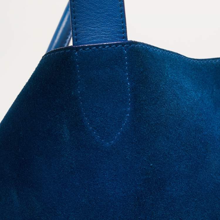 Pre Owned Celine Blue Leather and Suede Medium Phantom Luggage Tote