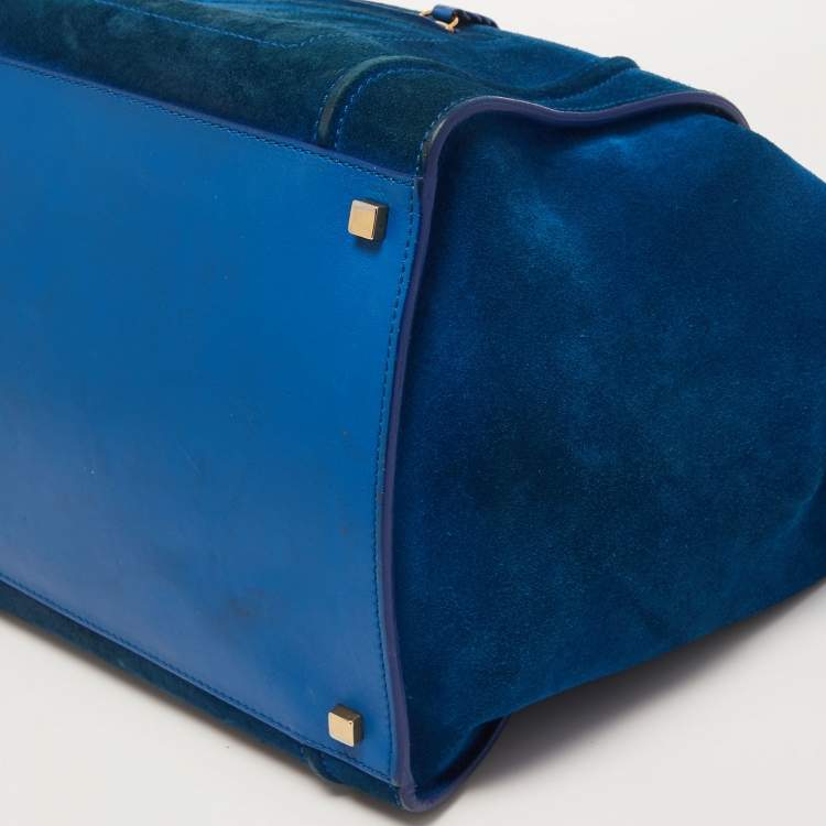Pre Owned Celine Blue Leather and Suede Medium Phantom Luggage Tote