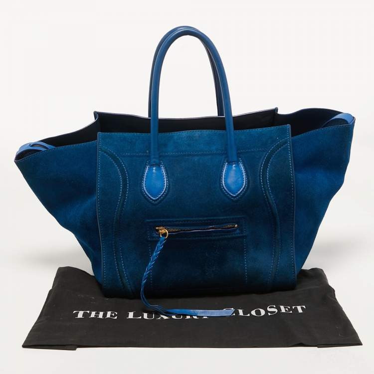 Pre Owned Celine Blue Leather and Suede Medium Phantom Luggage Tote