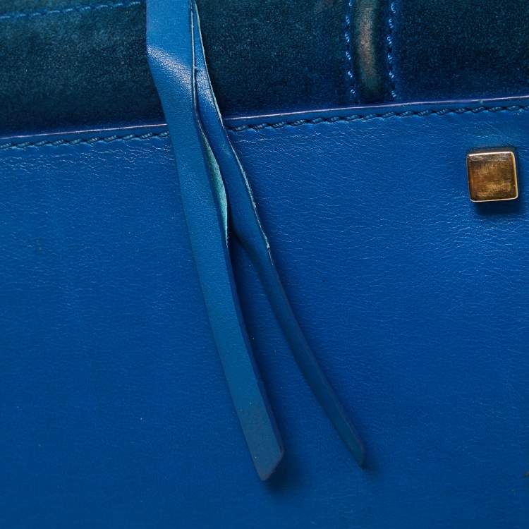 Pre Owned Celine Blue Leather and Suede Medium Phantom Luggage Tote