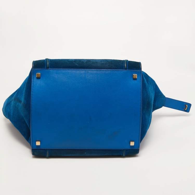 Pre Owned Celine Blue Leather and Suede Medium Phantom Luggage Tote