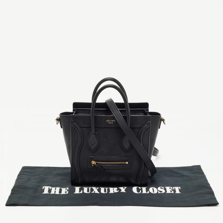 Pre Owned Celine Black Leather Nano Luggage Tote