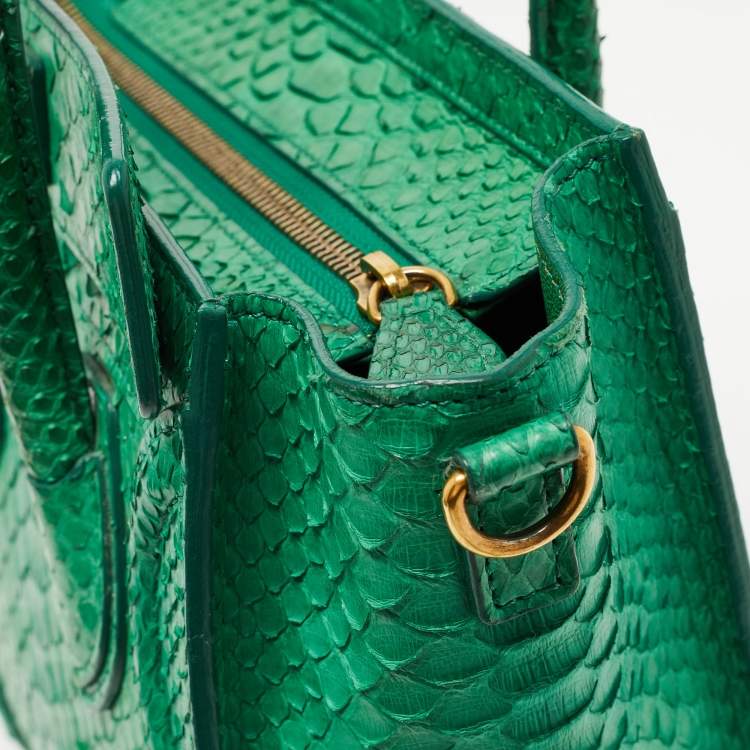 Pre Owned Celine Green Python Nano Luggage Tote