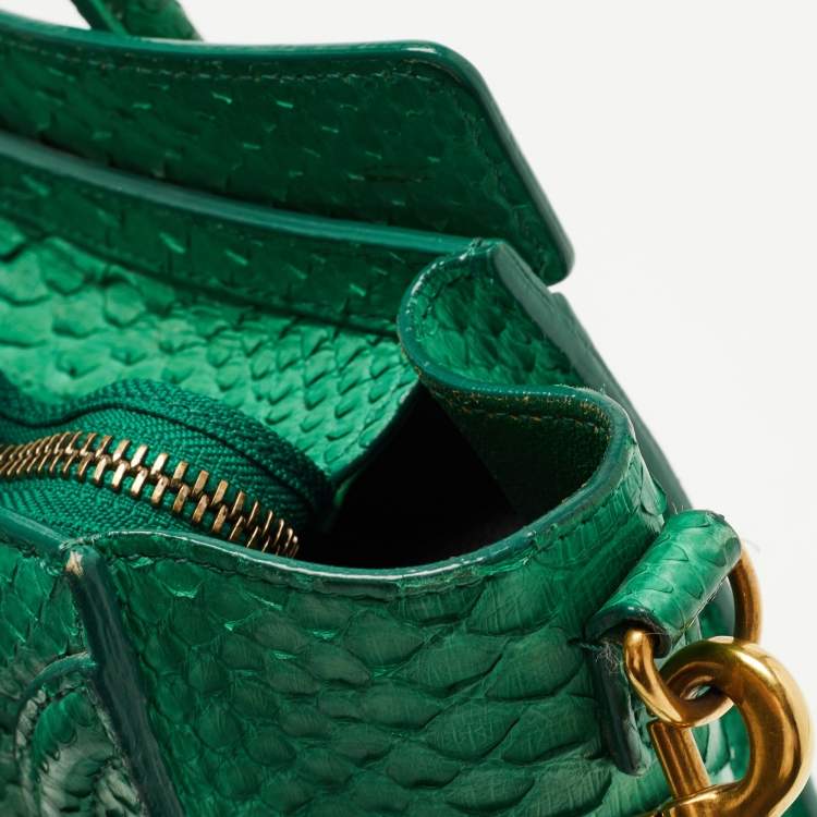 Pre Owned Celine Green Python Nano Luggage Tote