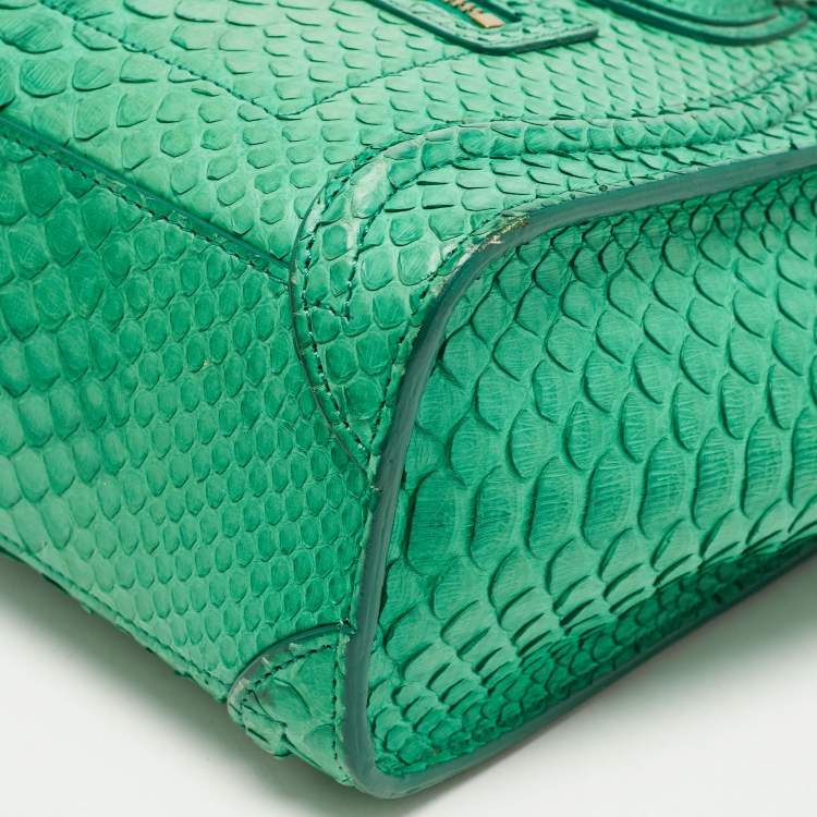 Pre Owned Celine Green Python Nano Luggage Tote