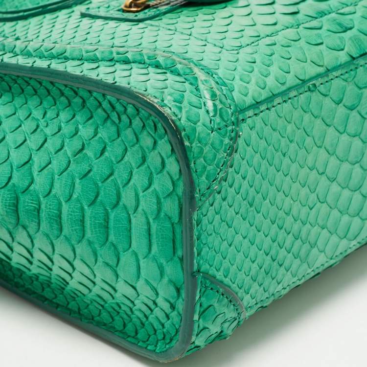 Pre Owned Celine Green Python Nano Luggage Tote