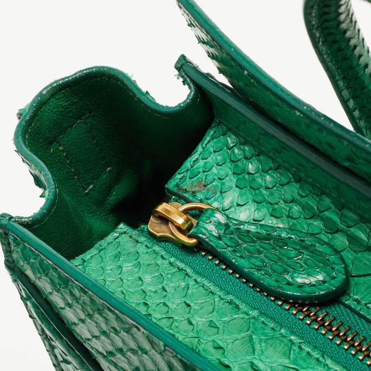 Pre Owned Celine Green Python Nano Luggage Tote