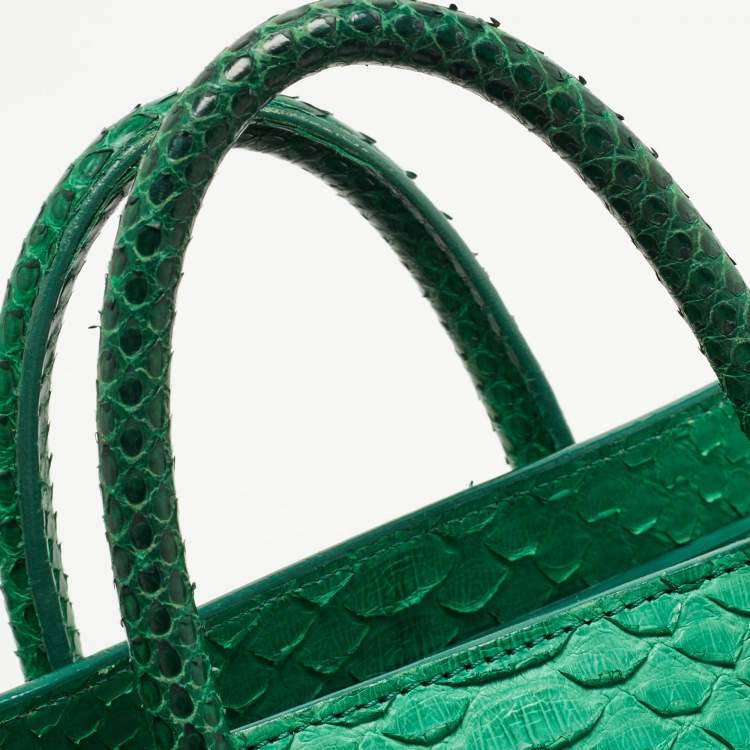 Pre Owned Celine Green Python Nano Luggage Tote