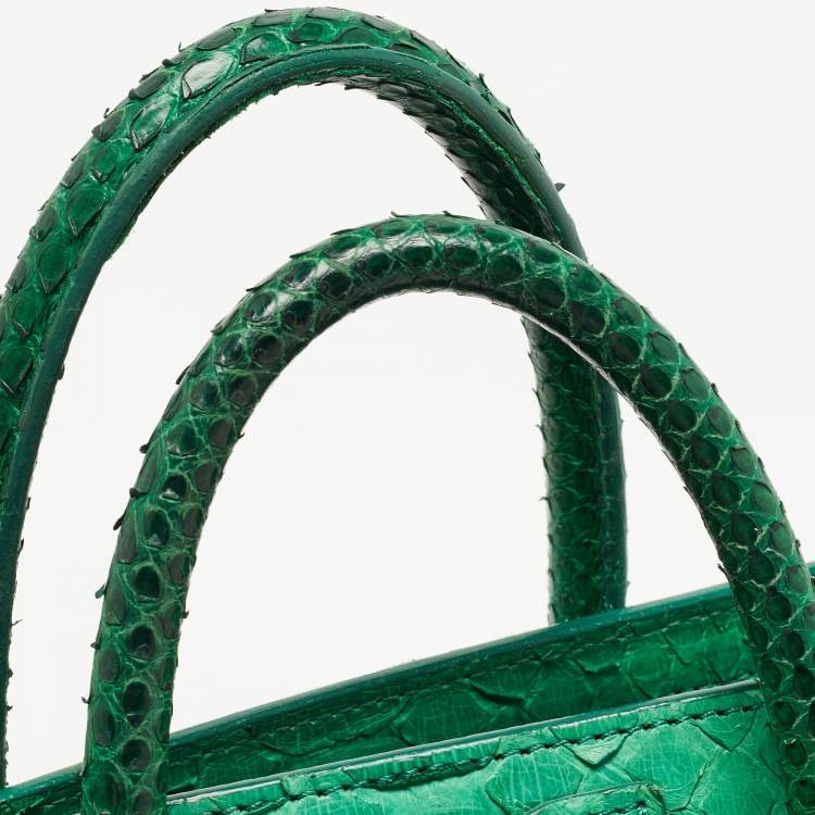 Pre Owned Celine Green Python Nano Luggage Tote