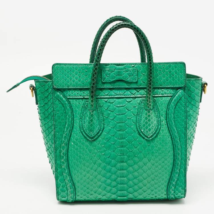 Pre Owned Celine Green Python Nano Luggage Tote