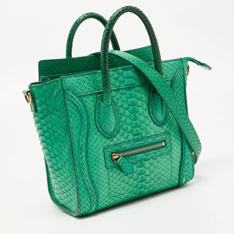 Pre Owned Celine Green Python Nano Luggage Tote
