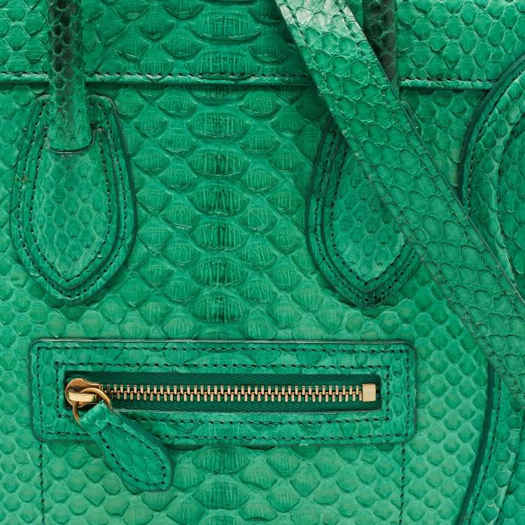 Pre Owned Celine Green Python Nano Luggage Tote