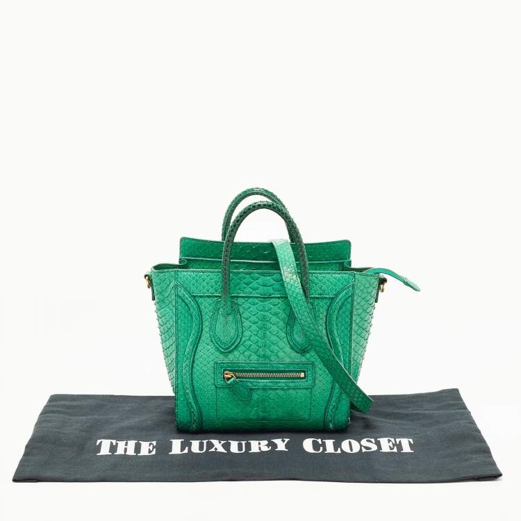 Pre Owned Celine Green Python Nano Luggage Tote