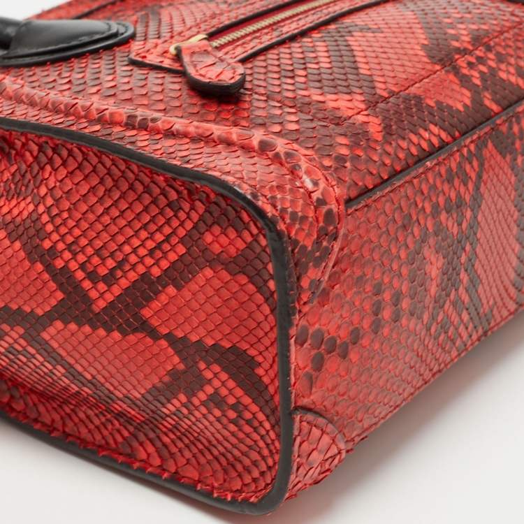 Pre Owned Celine Red/Black Python and Leather Nano  Luggage Tote