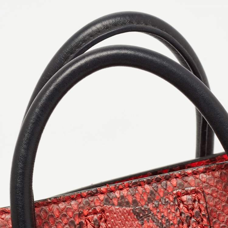 Pre Owned Celine Red/Black Python and Leather Nano  Luggage Tote