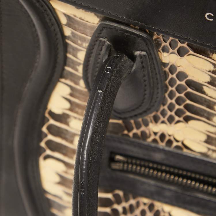Pre Owned Celine Tri Color Watersnake and Leather Nano Luggage Tote