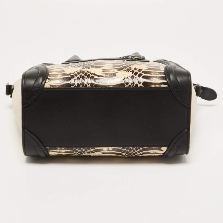 Pre Owned Celine Tri Color Watersnake and Leather Nano Luggage Tote