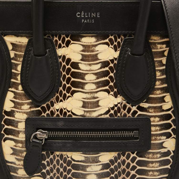 Pre Owned Celine Tri Color Watersnake and Leather Nano Luggage Tote