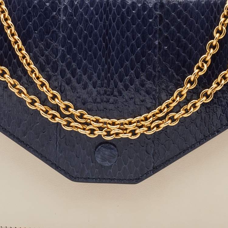 Pre Owned Celine Multicolor Leather and Watersnake Leather Pocket Envelope Shoulder Bag