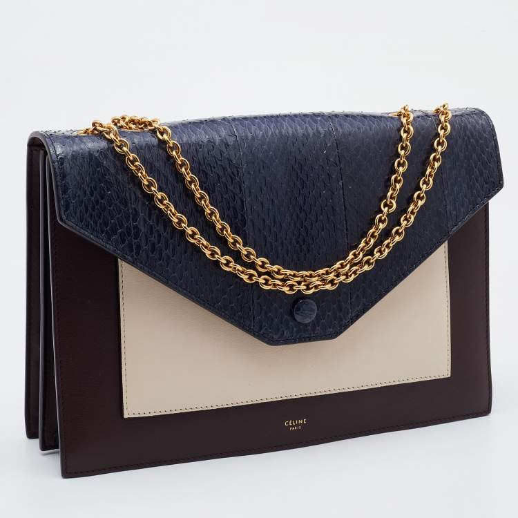 Pre Owned Celine Multicolor Leather and Watersnake Leather Pocket Envelope Shoulder Bag