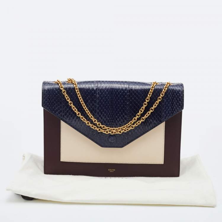 Pre Owned Celine Multicolor Leather and Watersnake Leather Pocket Envelope Shoulder Bag