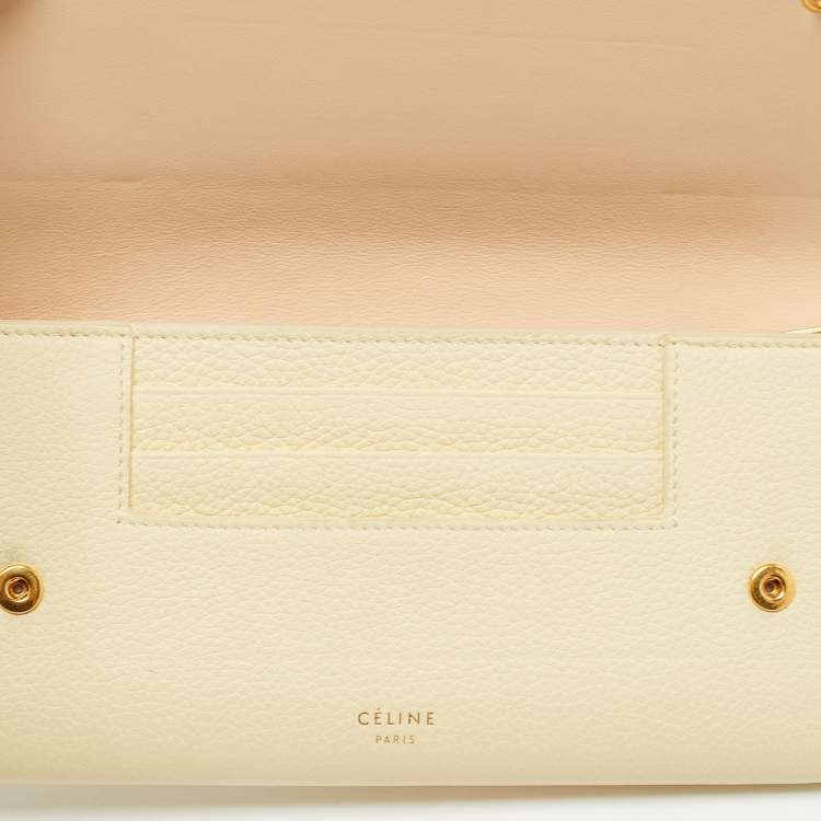 Pre Owned Celine Cream Leather Multifunction Flap Wallet
